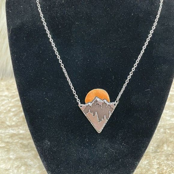 Pendant Necklace with Mountains and Setting Sun #645 - Picture 7 of 8